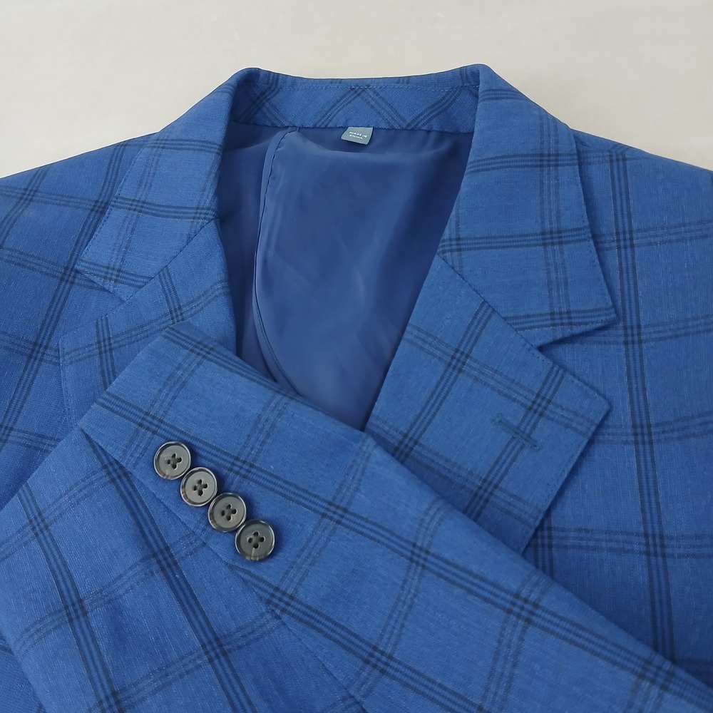 Bonobos Tollegno 1900 44L Mens Blazer Jacket Unstructured Blue‎ Plaid 22x31